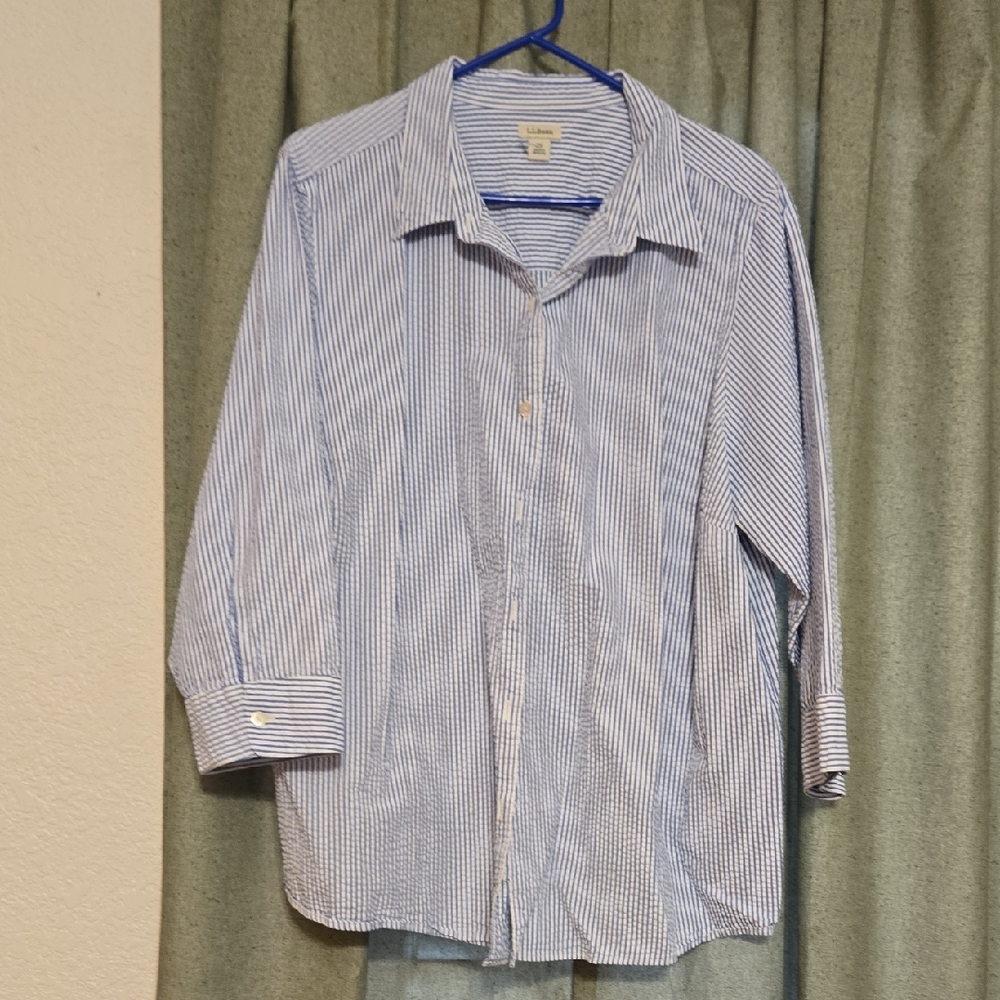 L.L. Bean Women's Blue and White Striped Blouse